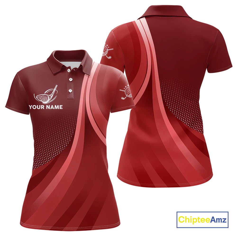Womens golf polo shirts custom name Red golf shirt, tournament golf tops for ladies NQS10224