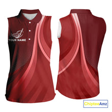 Load image into Gallery viewer, Women sleeveless polo shirt custom name Red golf shirt, sleeveless golf tops for ladies NQS10224