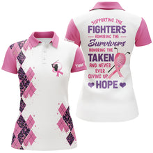Load image into Gallery viewer, Pink leopard argyle white Womens golf polo shirts custom Golf Breast Cancer Awareness ladies golf tops NQS6083