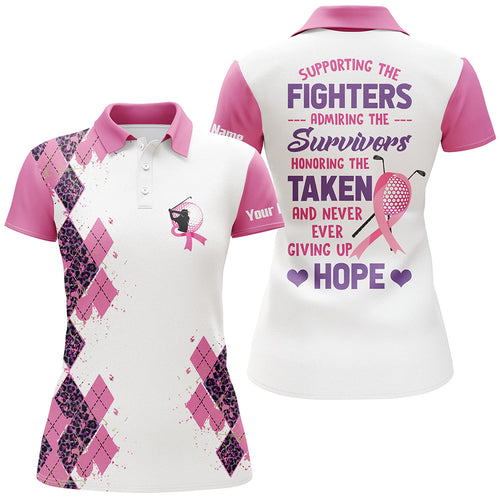 Pink leopard argyle white Womens golf polo shirts custom Golf Breast Cancer Awareness ladies golf tops NQS6083