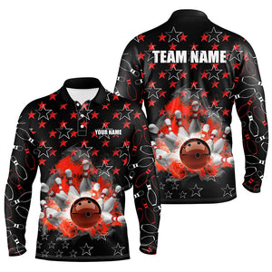 Black and Red Bowling stars pattern custom Mens Bowling Polo, Quarter Zip Shirts, team bowling jerseys NQS8193