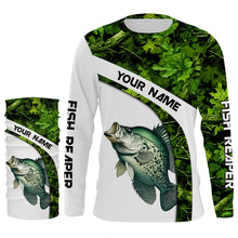 Load image into Gallery viewer, Crappie fishing Green Camo UV protection Customize name long sleeves fishing shirts, gift for fisherman NQS802