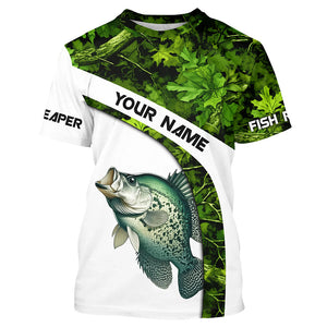 Crappie fishing Green Camo UV protection Customize name long sleeves fishing shirts, gift for fisherman NQS802