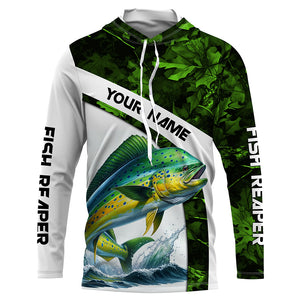 Mahi mahi ( Dorado) fishing Green Camo Customize name UV protection long sleeves fishing shirts NQS803