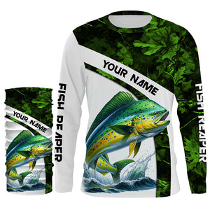 Mahi mahi ( Dorado) fishing Green Camo Customize name UV protection long sleeves fishing shirts NQS803