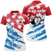 Load image into Gallery viewer, Personalized Red White and Blue American flag Bowling Shirts For Women Patriotic Bowling Team Jerseys NQS8634