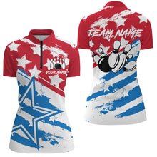 Load image into Gallery viewer, Personalized Red White and Blue American flag Bowling Shirts For Women Patriotic Bowling Team Jerseys NQS8634