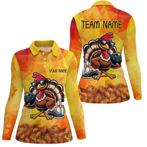 Personalized Funny Turkey Autumn Bowling Shirts For Women, Thanksgiving Bowling Shirts Team Uniform NQS8641