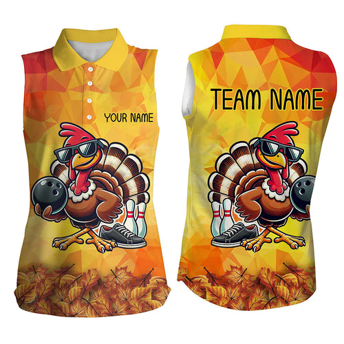 Personalized Funny Turkey Autumn Bowling sleeveless polo Shirt, Thanksgiving Bowling Team Uniform NQS8641