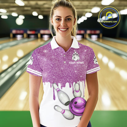 Pink glitter Bowling Shirts For Women Custom team bowling jerseys, Personalized bowling uniform NQS10813