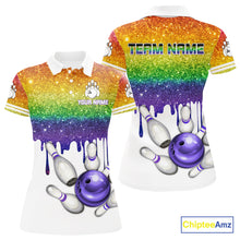 Load image into Gallery viewer, Rainbow glitter Bowling Shirts For Women Custom team bowling jerseys, Personalized bowling uniform NQS10815