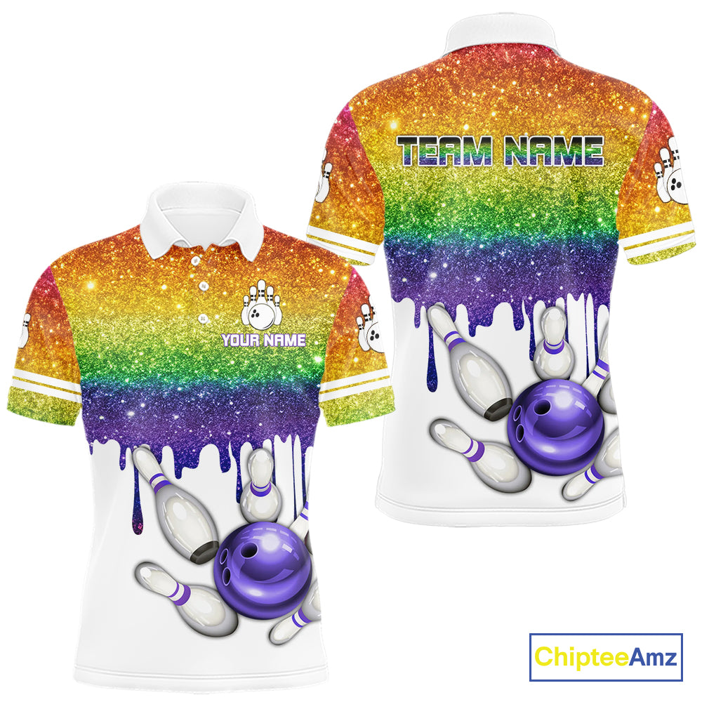 Rainbow glitter Bowling Shirts For Men Custom team bowling jerseys, Personalized bowling uniform NQS10815