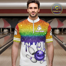 Load image into Gallery viewer, Rainbow glitter Bowling Shirts For Men Custom team bowling jerseys, Personalized bowling uniform NQS10815