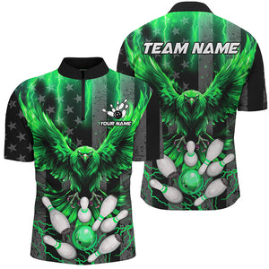 Black American flag Mens bowling shirts Custom Green lightning thunder Eagle Bowling Team Jerseys NQS8882