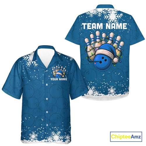 Blue Christmas Bowling snowflake Bowling Hawaiian Shirt Custom Xmas Bowling Outfits NQS10995