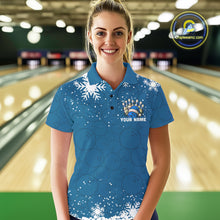 Load image into Gallery viewer, Blue Christmas Bowling snowflake Women's Bowling Polo, Quarter Zip shirts Custom Xmas Bowling Outfits NQS10995