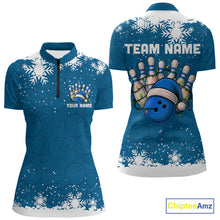 Load image into Gallery viewer, Blue Christmas Bowling snowflake Women's Bowling Polo, Quarter Zip shirts Custom Xmas Bowling Outfits NQS10995