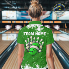 Load image into Gallery viewer, Green Christmas Bowling snowflake Women's Bowling Polo, Quarter Zip shirt Custom Xmas Bowling Outfits NQS10996