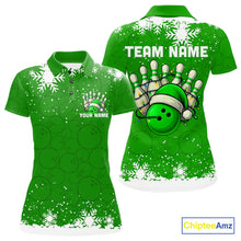 Load image into Gallery viewer, Green Christmas Bowling snowflake Women's Bowling Polo, Quarter Zip shirt Custom Xmas Bowling Outfits NQS10996