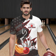 Load image into Gallery viewer, Black and White American flag Bowling jersey Custom Patriotic Bowling Polo, 1/4 Zip Shirts For Men NQS10999