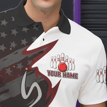 Load image into Gallery viewer, Black and White American flag Bowling jersey Custom Patriotic Bowling Polo, 1/4 Zip Shirts For Men NQS10999