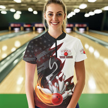 Load image into Gallery viewer, Black and White American flag Bowling jersey Custom Patriotic Bowling Polo, 1/4 Zip Shirts For Women NQS10999