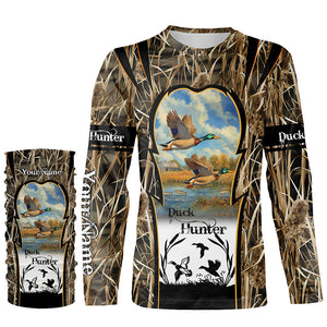 Mallard Duck hunting waterfowl camo hunting custom name 3D all over printed shirts NQSD51