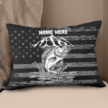 Load image into Gallery viewer, Personalized black American flag bass fishing custom name Canvas, Linen Throw Pillow NQS7027