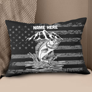 Personalized black American flag bass fishing custom name Canvas, Linen Throw Pillow NQS7027