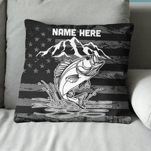 Load image into Gallery viewer, Personalized black American flag bass fishing custom name Canvas, Linen Throw Pillow NQS7027