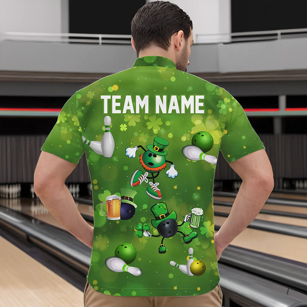 Funny Green shamrock Lucky Bowling Shirts for Men Custom St Patrick Day Team bowling jerseys NQS9325