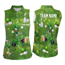Load image into Gallery viewer, Funny Green shamrock Lucky Bowling Sleeveless Polo Shirt Custom St Patrick Day Team bowling jerseys NQS9325