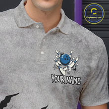 Load image into Gallery viewer, Blue flame bowling ball jerseys Gray grunge custom bowling shirts for men, bowling league shirts NQS11396
