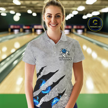 Load image into Gallery viewer, Blue flame bowling ball jerseys Gray grunge custom bowling shirts women, bowling league shirts NQS11396