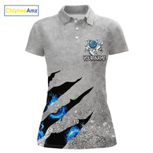 Load image into Gallery viewer, Blue flame bowling ball jerseys Gray grunge custom bowling shirts women, bowling league shirts NQS11396
