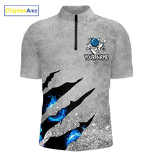 Load image into Gallery viewer, Blue flame bowling ball jerseys Gray grunge custom bowling shirts for men, bowling league shirts NQS11396