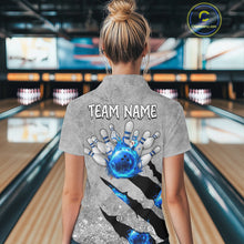 Load image into Gallery viewer, Blue flame bowling ball jerseys Gray grunge custom bowling shirts women, bowling league shirts NQS11396