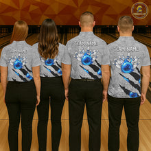 Load image into Gallery viewer, Blue flame bowling ball jerseys Gray grunge custom bowling shirts women, bowling league shirts NQS11396