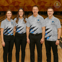 Load image into Gallery viewer, Blue flame bowling ball jerseys Gray grunge custom bowling shirts women, bowling league shirts NQS11396