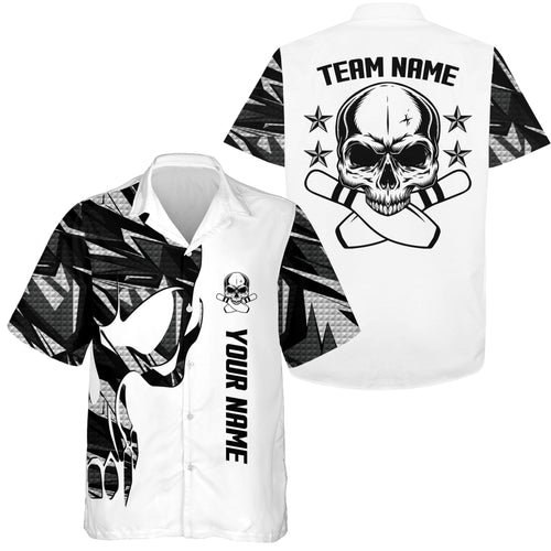 White camo Bowling Hawaiian Shirt custom name and team name Skull Bowling, team bowling shirts NQS4699