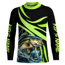 Load image into Gallery viewer, Personalized Largemouth Bass Long Sleeve Fishing Shirts, Bass Tournament Fishing Jerseys | Green NQS7421