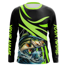 Load image into Gallery viewer, Personalized Largemouth Bass Long Sleeve Fishing Shirts, Bass Tournament Fishing Jerseys | Green NQS7421