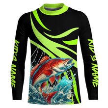 Load image into Gallery viewer, Personalized Redfish puppy Long Sleeve Fishing Shirts, Red drum Tournament Fishing Jerseys | Green NQS7425