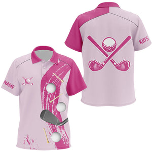 Personalized golf polos shirts for Kid custom golf ball clubs Golf items Kid golf tops | Pink NQS7589
