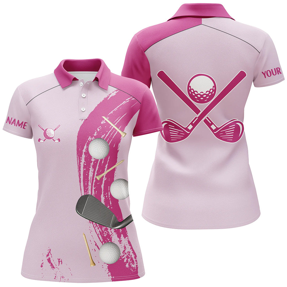 Personalized golf polos shirts for women custom golf ball clubs Golf items ladies golf tops | Pink NQS7589