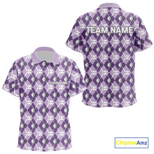 Load image into Gallery viewer, Kid golf polo shirt custom purple argyle plaid pattern golf attire for children, golfer gifts NQS10078