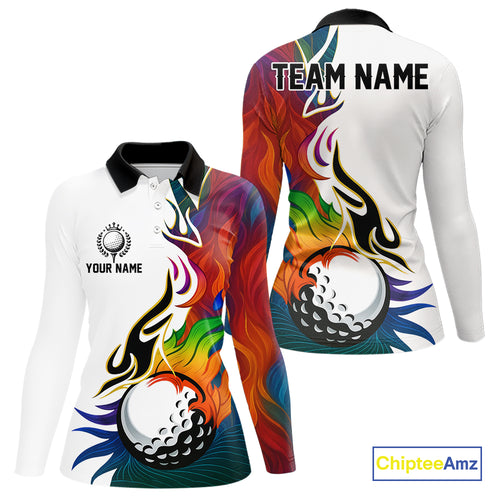 Colorful Rainbow Flame golf ball Women golf polo shirts custom team golf jerseys, laddies golf attire NQS10399