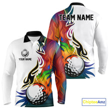 Load image into Gallery viewer, Colorful Rainbow Flame golf ball Mens golf polo shirts custom team golf jerseys, golf attire for men NQS10399
