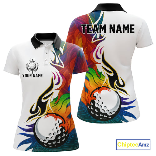 Colorful Rainbow Flame golf ball Women golf polo shirts custom team golf jerseys, laddies golf attire NQS10399