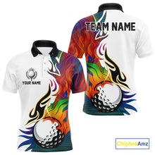 Load image into Gallery viewer, Colorful Rainbow Flame golf ball Mens golf polo shirts custom team golf jerseys, golf attire for men NQS10399